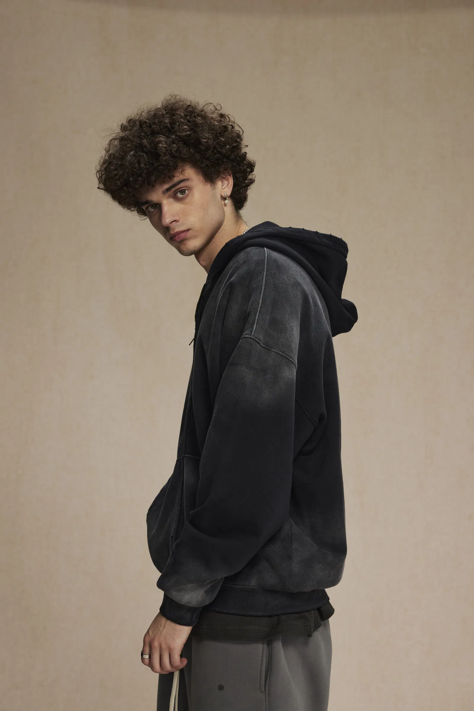 Vintage Gray White Ombre Zip up Hoodie Personal Custom Logo Factory Direct Bulk Sale
