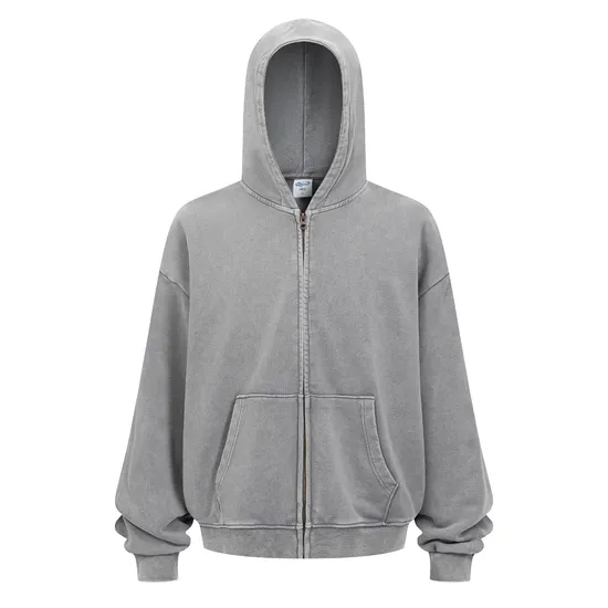 Solid Blank Washed Cotton Full Zip Hoodie Custom Logo Dtf Bulk Distributor Supply