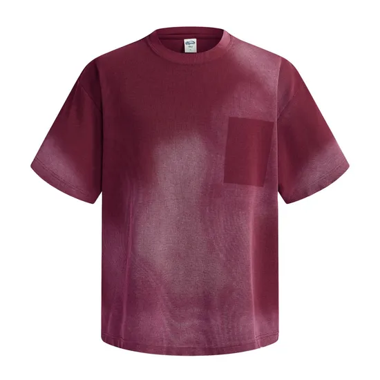 Gradient Washed Pocket Pure Cotton Tee Support Custom Logo Embroidery DTG Bulk Wholesale Order