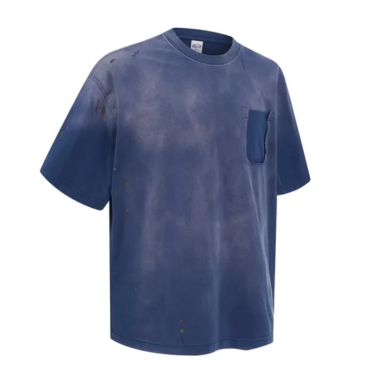 Loose Fit Cloud Washed Cotton Pocket T-Shirt Customizable for Corporate Team Uniform Bulk Purchase