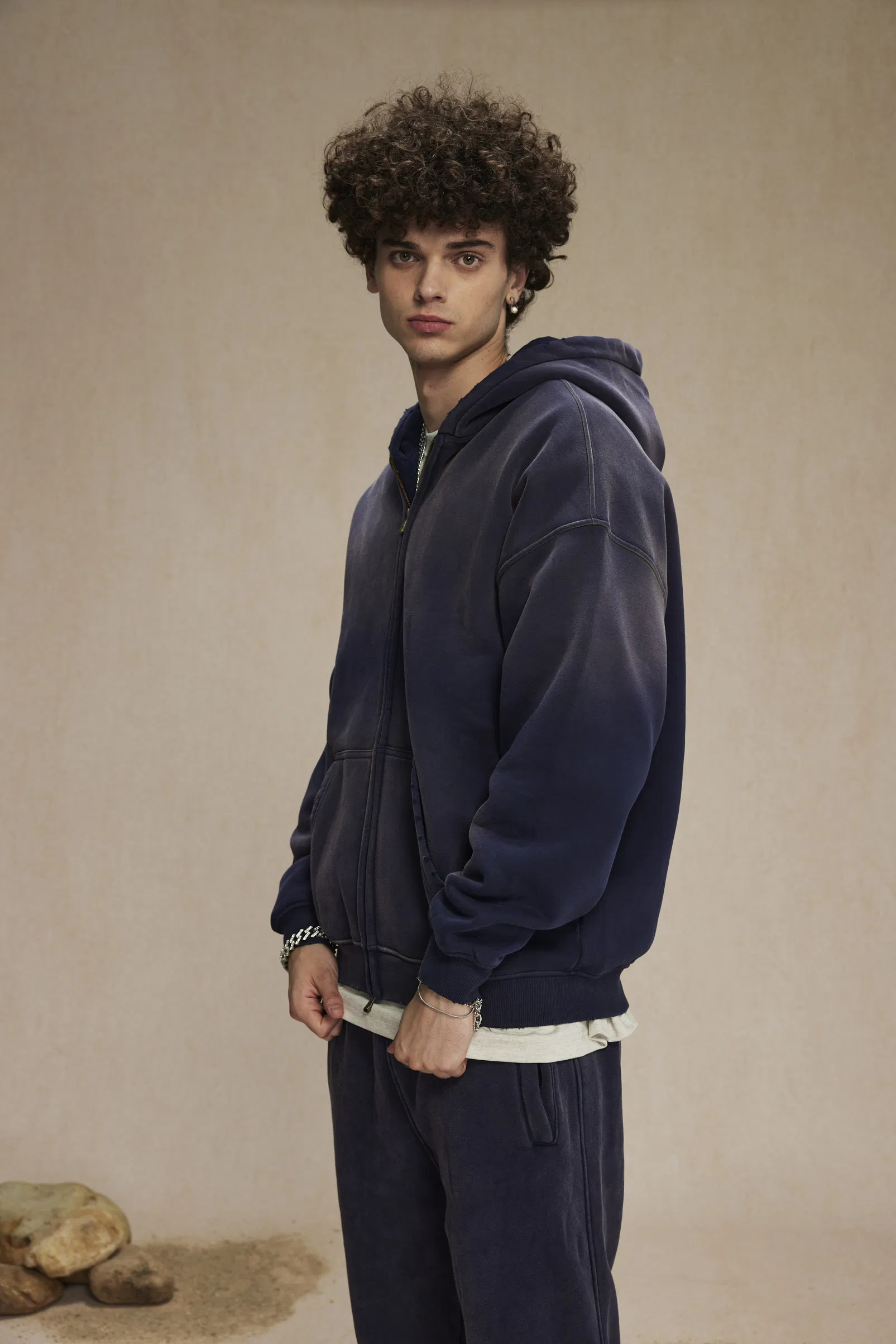 Soft Vintage Ombre Zip Hoodie DIY Custom Artwork Embroidery Bulk in Stock