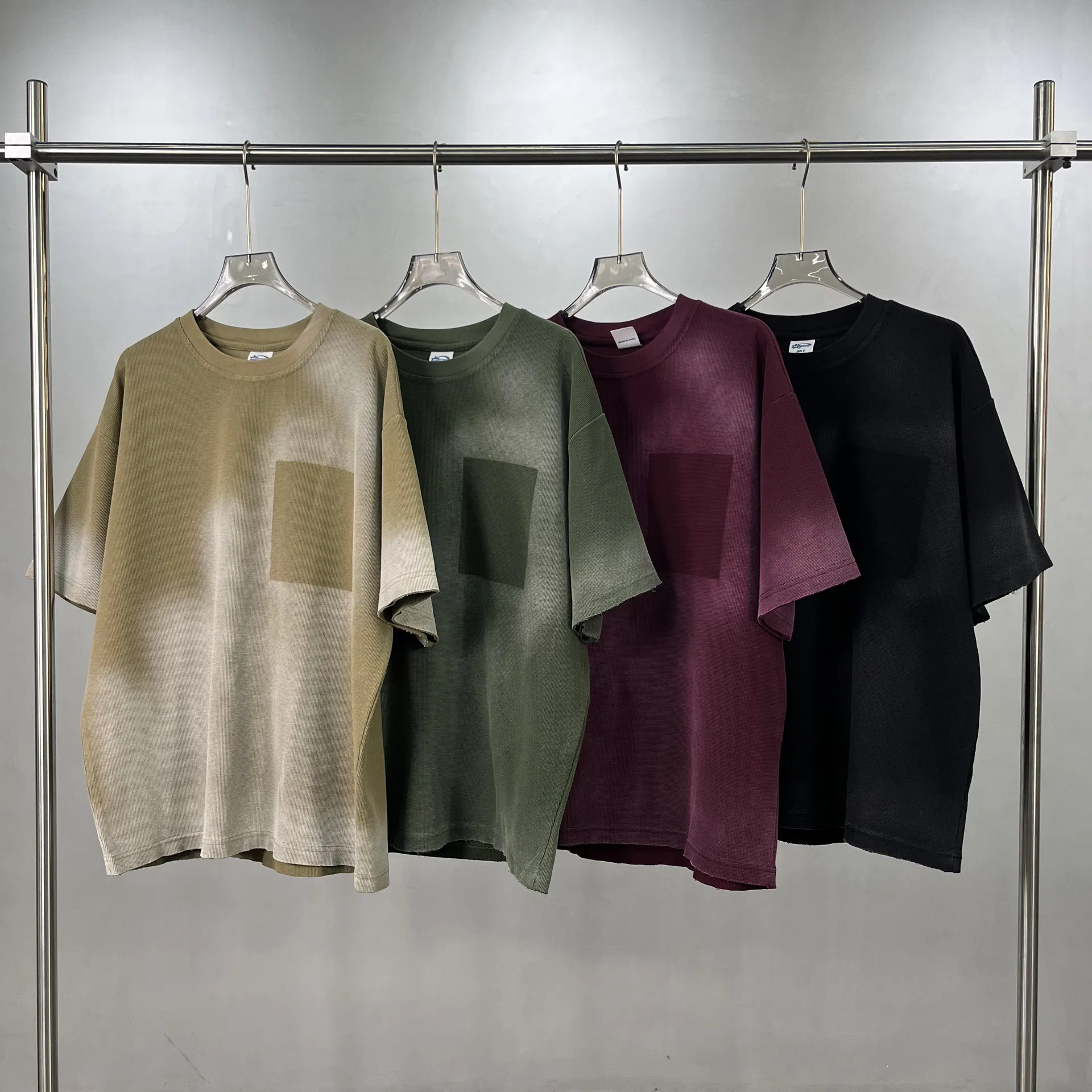 Gradient Washed Pocket Pure Cotton Tee Support Custom Logo Embroidery DTG Bulk Wholesale Order