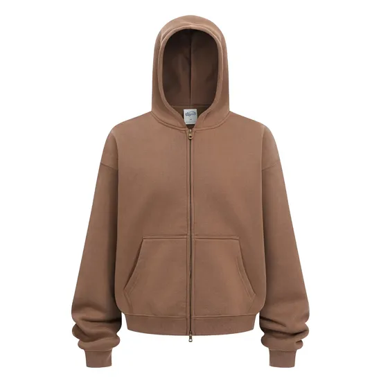 Fleece Lined Double Full Zip Hoodie Boxy Cut Cotton Embroidery DTG Bulk Order Available