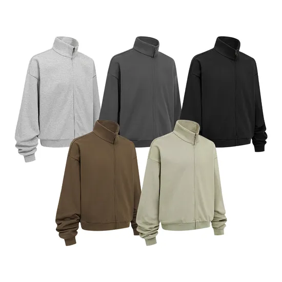 Soft Oversized Stand Collar Zip Jacket DIY Custom Artwork Embroidery Bulk in Stock