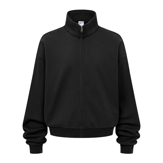 Streetwear Oversized Stand Collar Zip Jacket Custom Brand Logo Dtf Print for Retail Wholesale