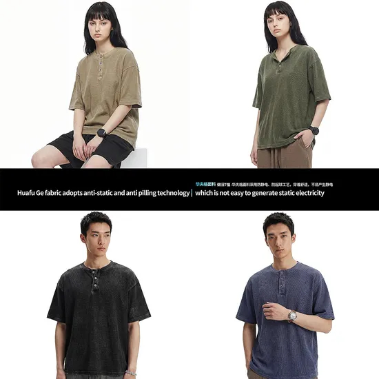 100% Cotton Henley Tee Custom Logo Embroidery DTG Print Bulk Wholesale Apparel
