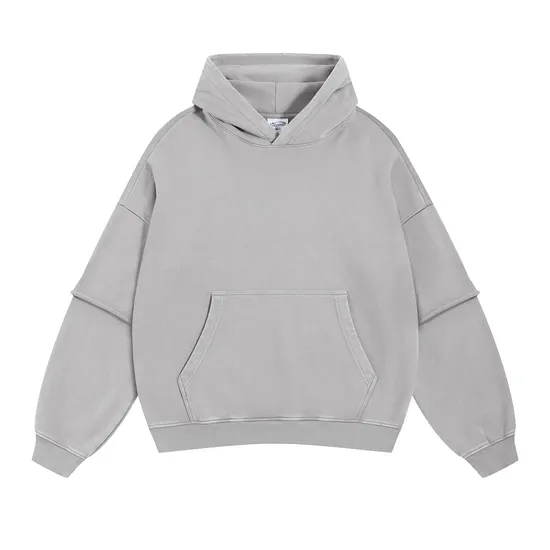 Oversized Raw Edge Fake Sleeve Hoodie Washed Cotton Custom Design Bulk Order Available