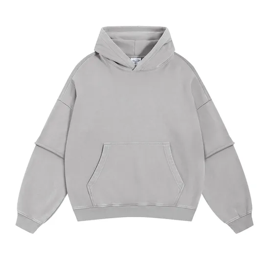 Oversized Raw Edge Fake Sleeve Hoodie Washed Cotton Custom Design Bulk Order Available