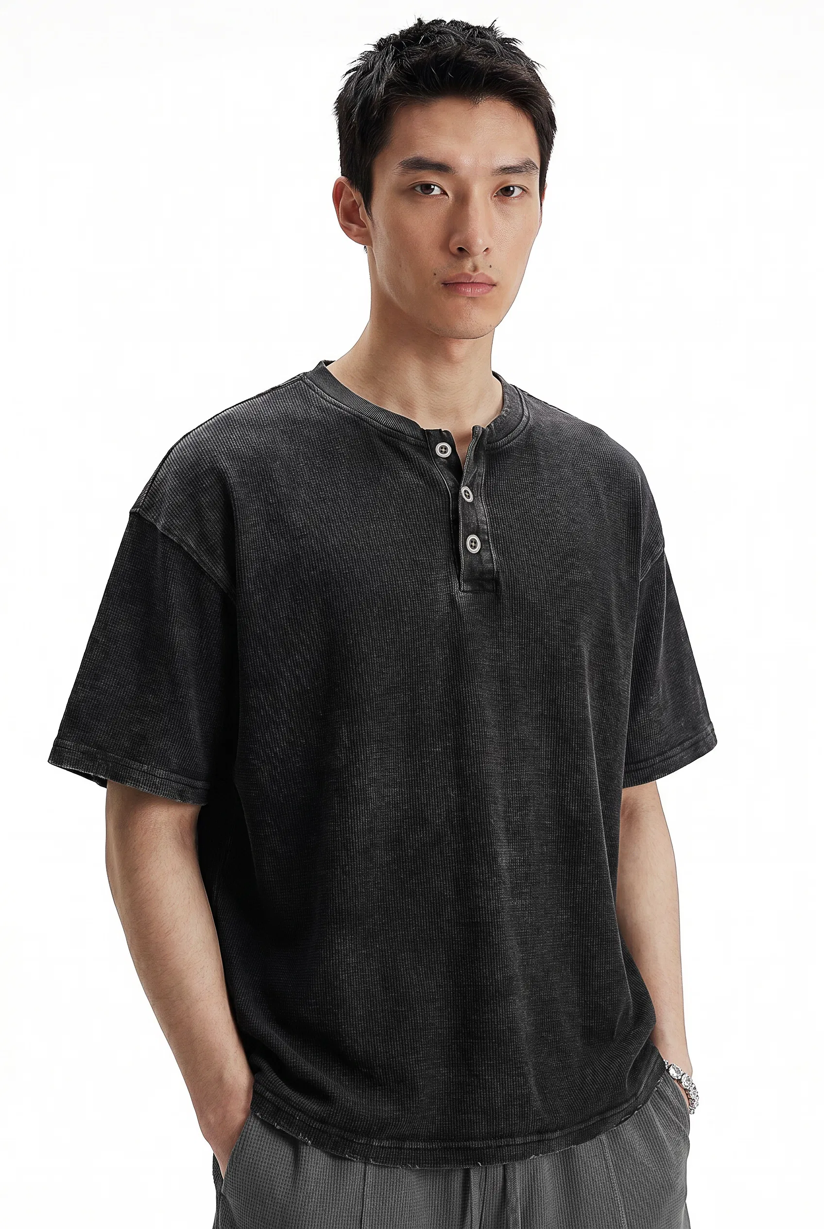 Short Sleeve 3 Buttons Cotton Henley Custom Logo Embroidery Bulk Supplier