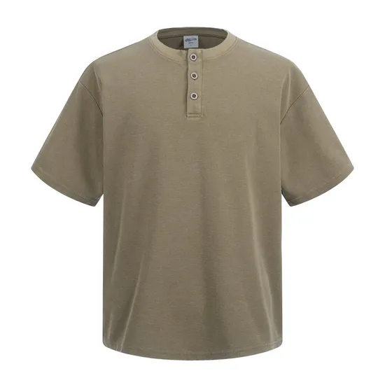 Short Sleeve 3 Buttons Cotton Henley Custom Logo Embroidery Bulk Supplier