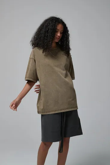 Loose Fit Vintage Washed Cotton T-Shirt Customizable for Uniform Bulk Purchase