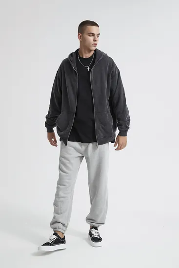 Vintage Black Gray Oversized Zip up Hoodie Personal Custom Logo Factory Direct Bulk Sale