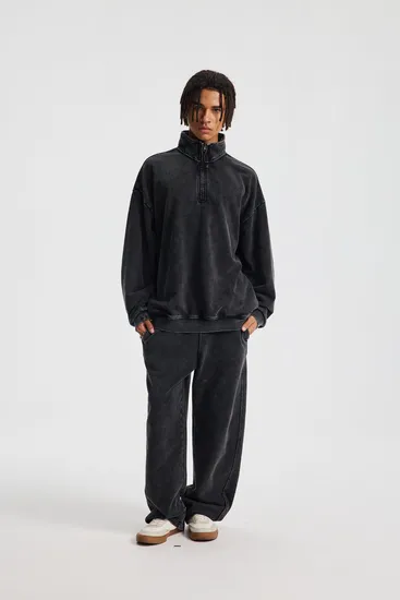 Vintage Washed Pure Cotton Half Zip Pullover Custom Logo Embroidery Dtf Bulk Wholesale