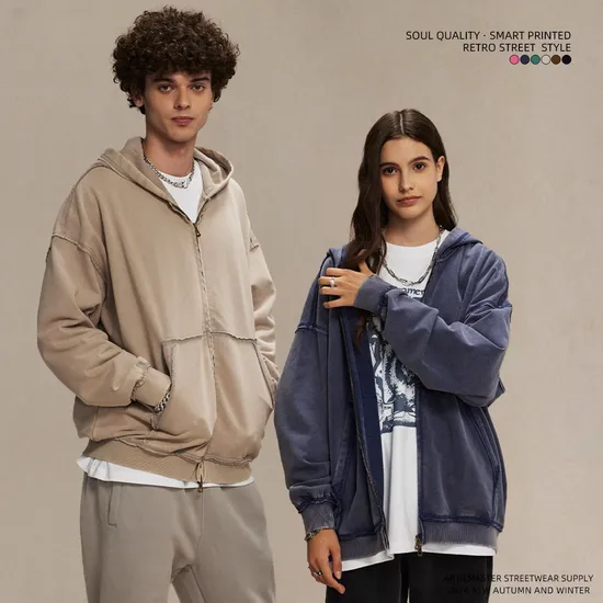 Premium Vintage Washed Zip Hoodie Custom Logo DTG Embroidery Bulk Reseller Supply