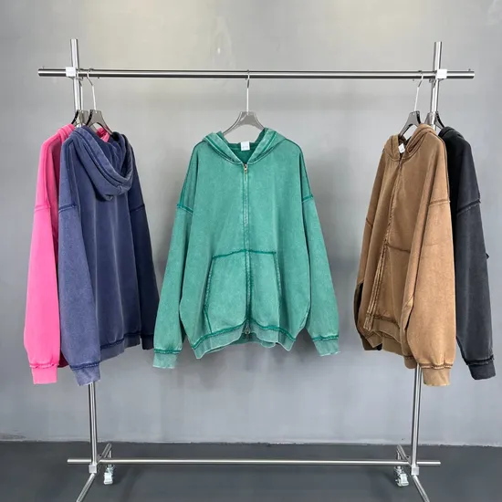 Custom Washed Full Zip Hoodie Logo Embroidery Dtf Bulk Factory Production