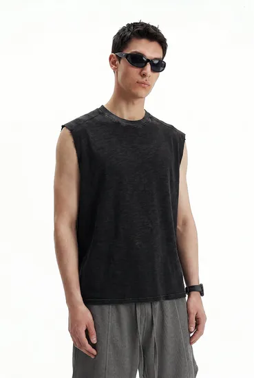 Unisex Vintage Wash Sleeveless Top Loose Oversized Casual Gym Workout Ves