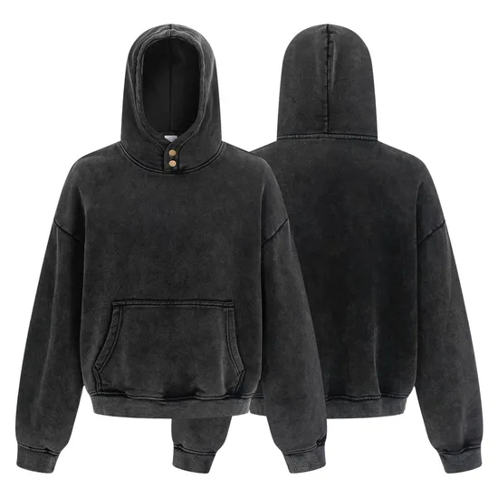Button Collar Batik Washed Cotton Hoodie Custom Logo Embroidery DTG Bulk Wholesale Supply