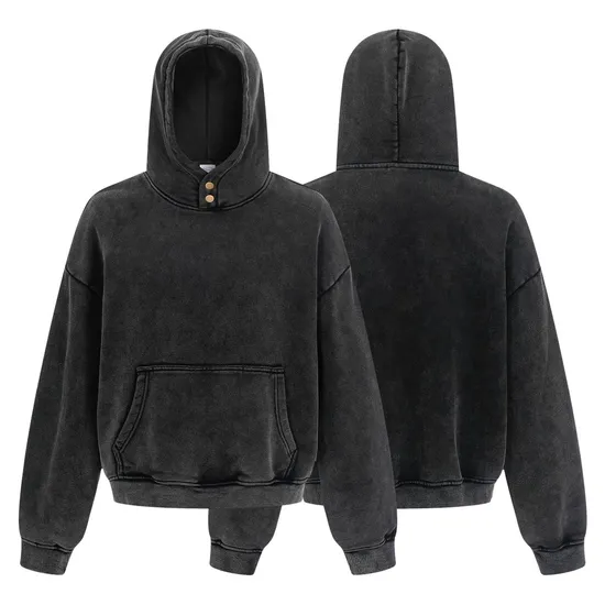 Button Collar Batik Washed Cotton Hoodie Custom Logo Embroidery DTG Bulk Wholesale Supply