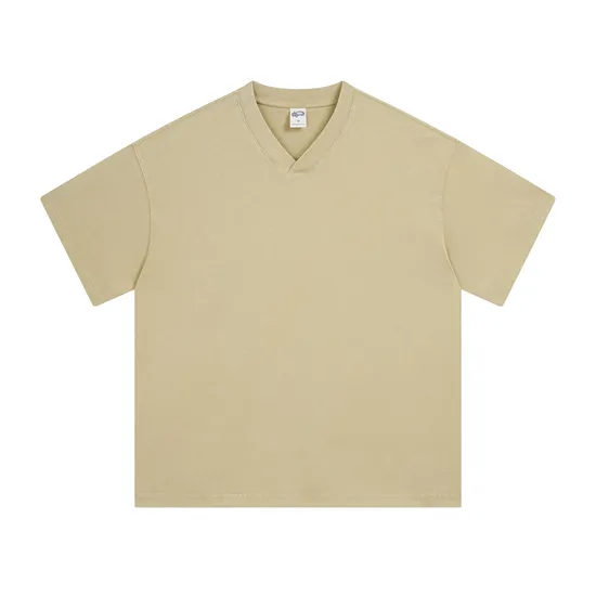 Drop Shoulder Unisex Loose V Cotton Tee Custom Art Embroidery DTG Large Quantity Wholesale Supply