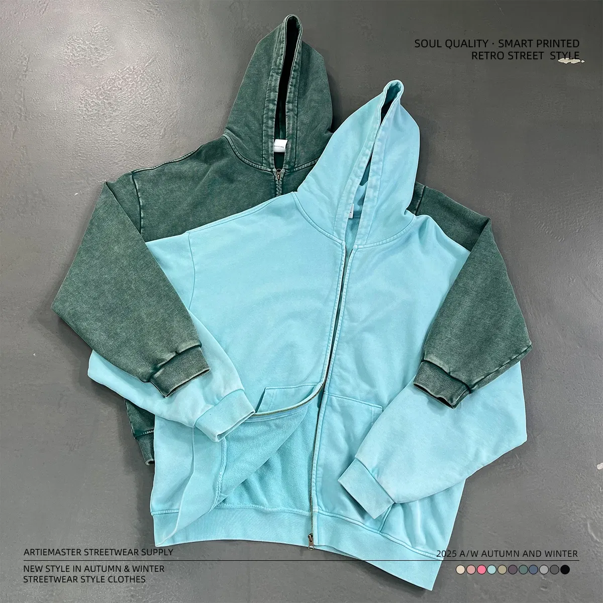 Solid Blank Washed Cotton Full Zip Hoodie Custom Logo Dtf Bulk Distributor Supply