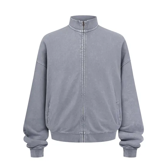Plain Unprinted Stand Collar Zip Cotton Jacket Custom Design Logo Dtf Bulk Factory Production