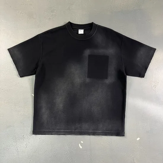 Gradient Washed Pocket Pure Cotton Tee Support Custom Logo Embroidery DTG Bulk Wholesale Order