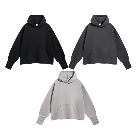 Layered Rib Cuff Hoodie Custom Brand Logo OEM Bulk Order Ready Stock