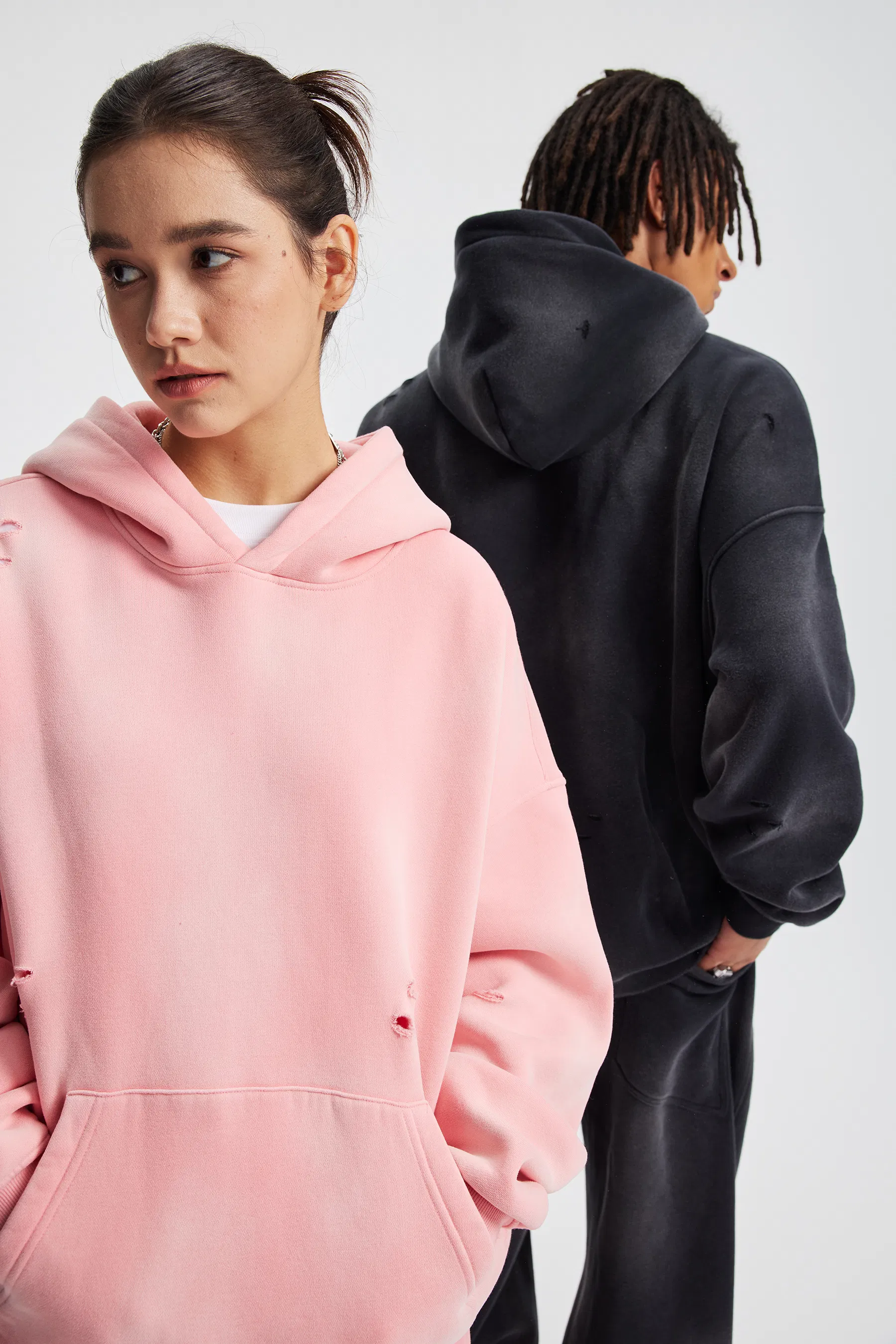 100% Cotton Fleece Lined Monkey Wash Hoodie Slash Hole Custom Logo Wholesale Service