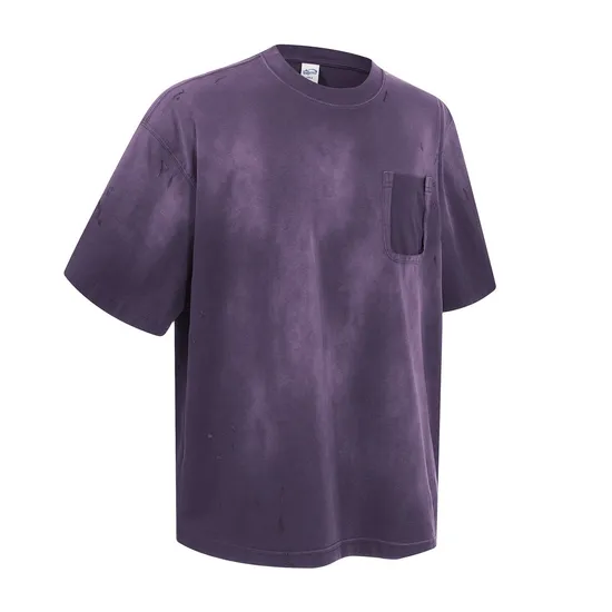 Loose Fit Cloud Washed Cotton Pocket T-Shirt Customizable for Corporate Team Uniform Bulk Purchase