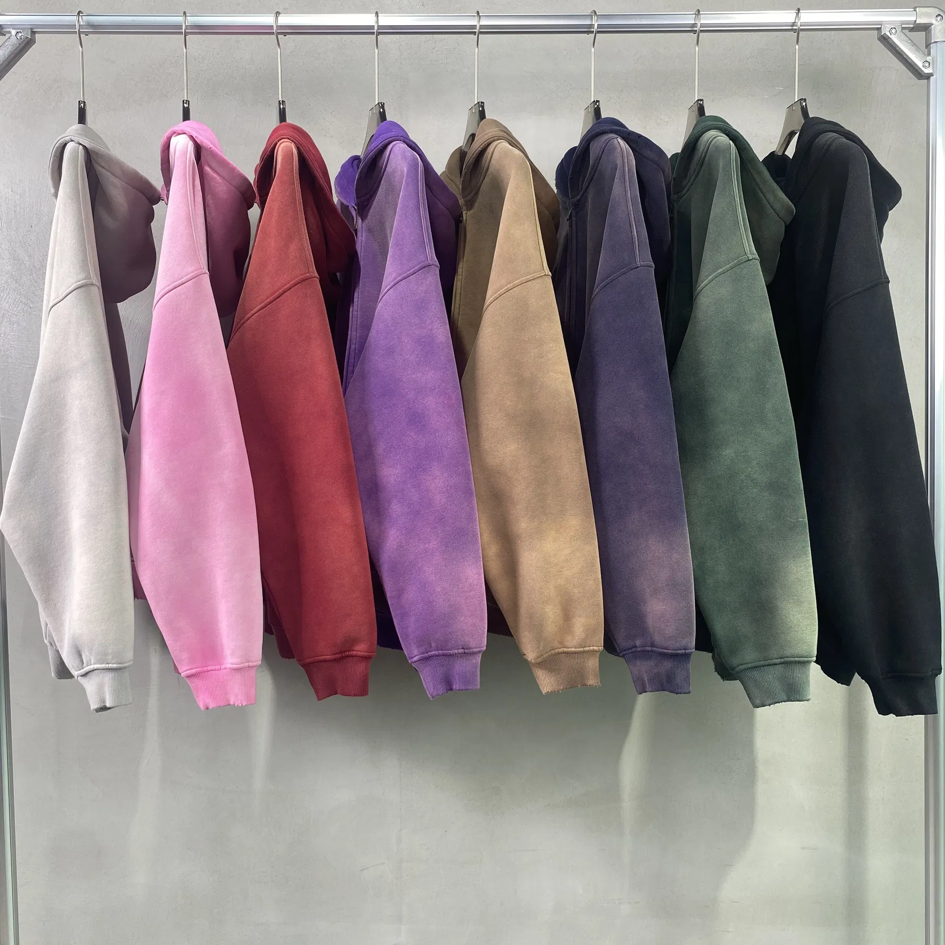 Soft Vintage Ombre Zip Hoodie DIY Custom Artwork Embroidery Bulk in Stock