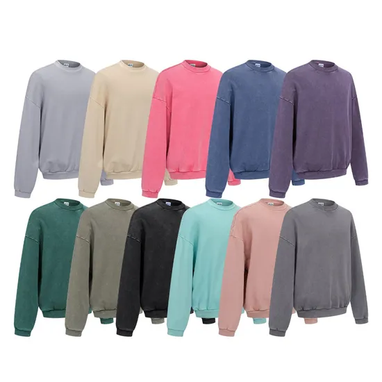 All Season Casual Washed Crew Neck Top Custom Logo Print Embroidery Bulk Brand