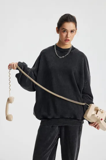 Premium Vintage Cotton Crew Sweatshirt Custom Logo DTG Embroidery Bulk Clothing Reseller