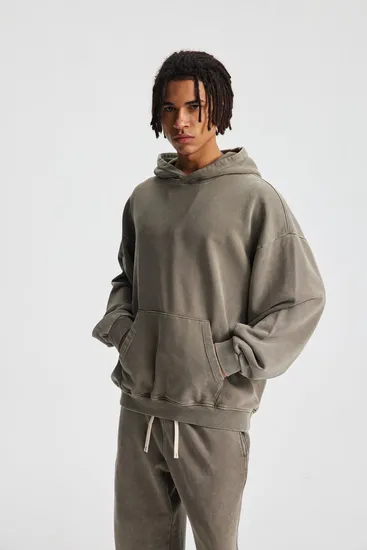 Wax Dyed Vintage Cotton Drop Shoulder Hoodie Custom Logo Embroidery Dtf Bulk Wholesale