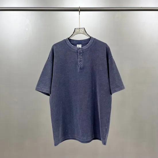 100% Cotton Henley Tee Custom Logo Embroidery DTG Print Bulk Wholesale Apparel