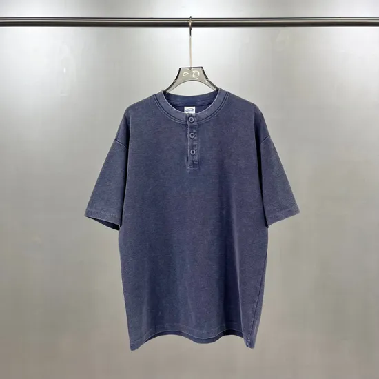 100% Cotton Henley Tee Custom Logo Embroidery DTG Print Bulk Wholesale Apparel
