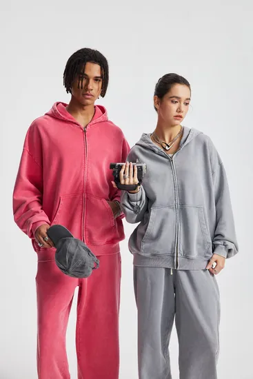 Full Zip Batik Washed Cotton Hoodie Custom Logo Embroidery DTG Bulk Wholesale Service