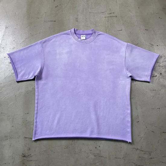 Spray Faded Raw Edge Brushed Cotton Tee Support Custom Logo Embroidery DTG Bulk Wholesale Order