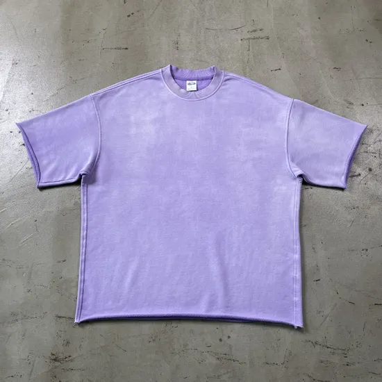 Spray Faded Raw Edge Brushed Cotton Tee Support Custom Logo Embroidery DTG Bulk Wholesale Order