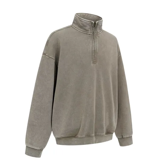 Quarter Zip Washed Cotton Sweatshirt Custom Logo Embroidery DTG Bulk Wholesale Service