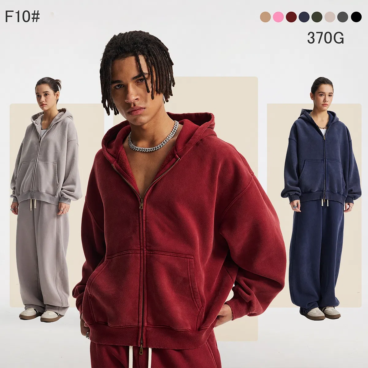 Autumn Winter Casual Boxy Zip Front Hoodie Custom Logo Print Bulk Brand Cooperation
