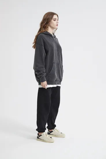 Vintage Black Gray Oversized Zip up Hoodie Personal Custom Logo Factory Direct Bulk Sale