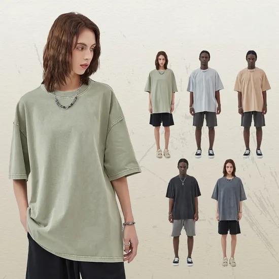 Drop Shoulder Unisex Loose Pure Cotton Tee Custom Art Embroidery DTG Large Quantity Wholesale Supply