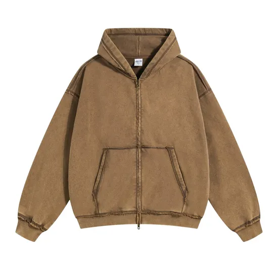 Classic Washed Multi-Color Full Zip Cotton Hoodie Custom Logo Wholesale for Clothing