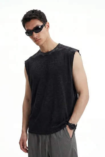 Unisex Vintage Wash Sleeveless Top Loose Oversized Casual Gym Workout Ves