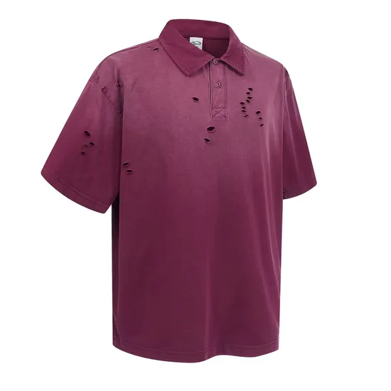 Distressed Vintage Washed Cotton Polo Shirt Supports Custom Logo Embroidery DTG Bulk Orders