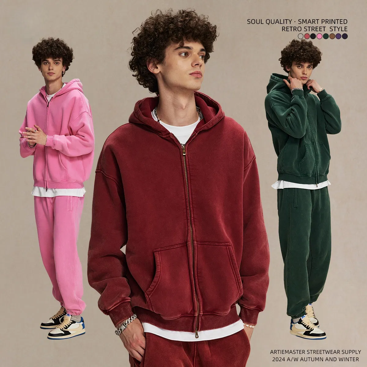 Unisex Oversized Vintage Washed Zip up Hoodie Personal Custom Logo Factory Direct Bulk