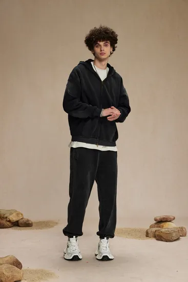 Gradient Ombre Acid Washed Full Zip Cotton Hoodie Custom Logo Embroidery Dtf Bulk Wholesale
