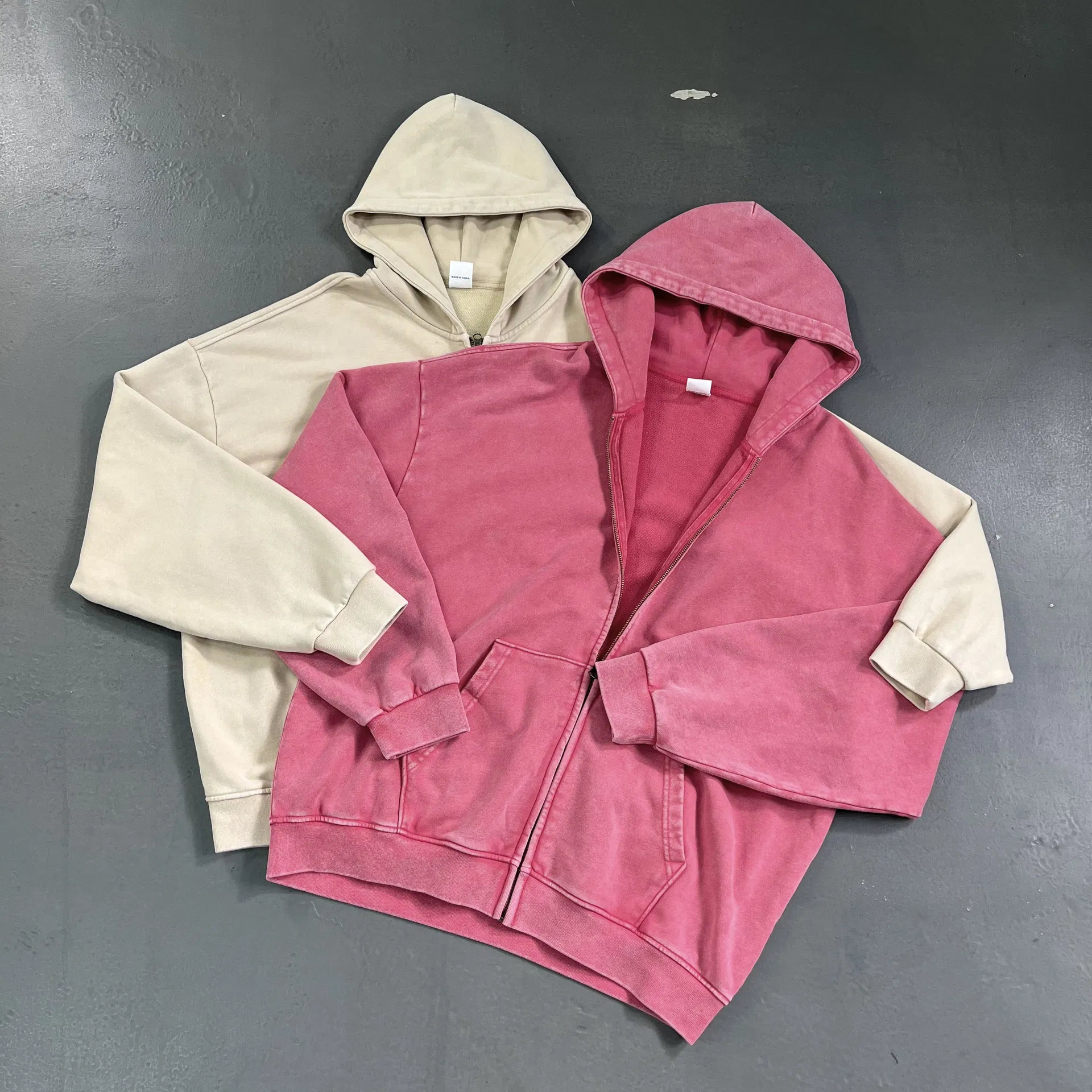 Solid Blank Washed Cotton Full Zip Hoodie Custom Logo Dtf Bulk Distributor Supply