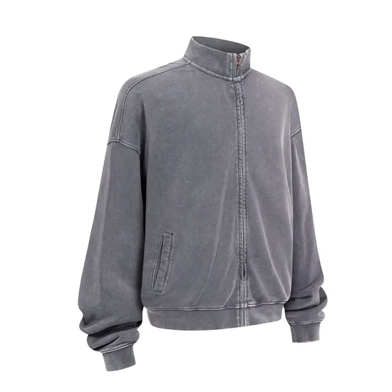 Plain Unprinted Stand Collar Zip Cotton Jacket Custom Design Logo Dtf Bulk Factory Production