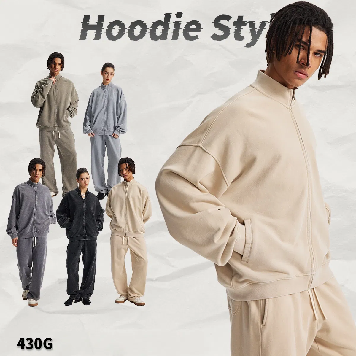 Classic Retro Washed Full Zip Collar Cotton Jacket Custom Logo Wholesale for Apparel Brands